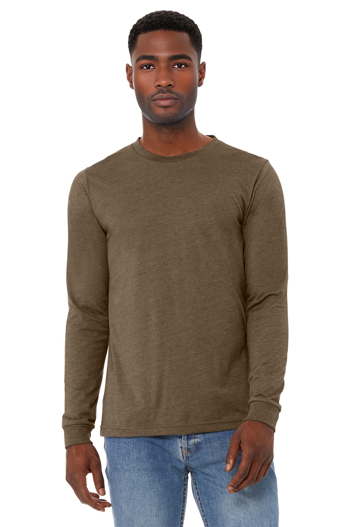 Custom Heather Brown Unisex Heather CVC Long Sleeve Tee BC3501CVC, personalized by SanCanDo Swag in Argyle, TX