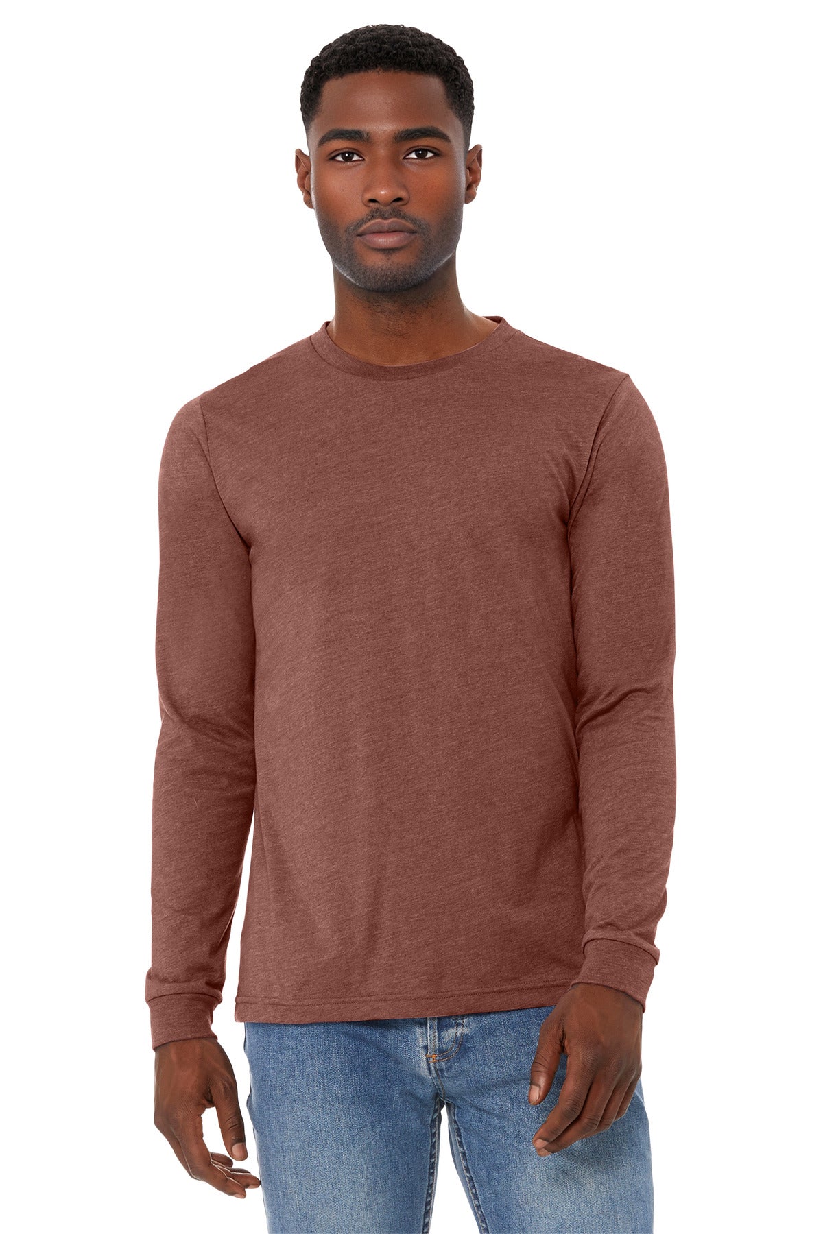 Custom Heather Clay Unisex Heather CVC Long Sleeve Tee BC3501CVC, personalized by SanCanDo Swag in Argyle, TX