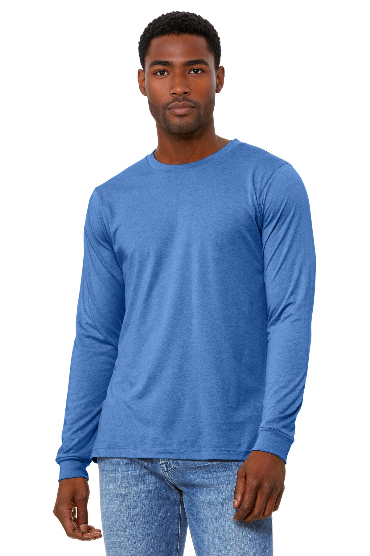 Custom Heather Columbia Blue Unisex Heather CVC Long Sleeve Tee BC3501CVC, personalized by SanCanDo Swag in Argyle, TX