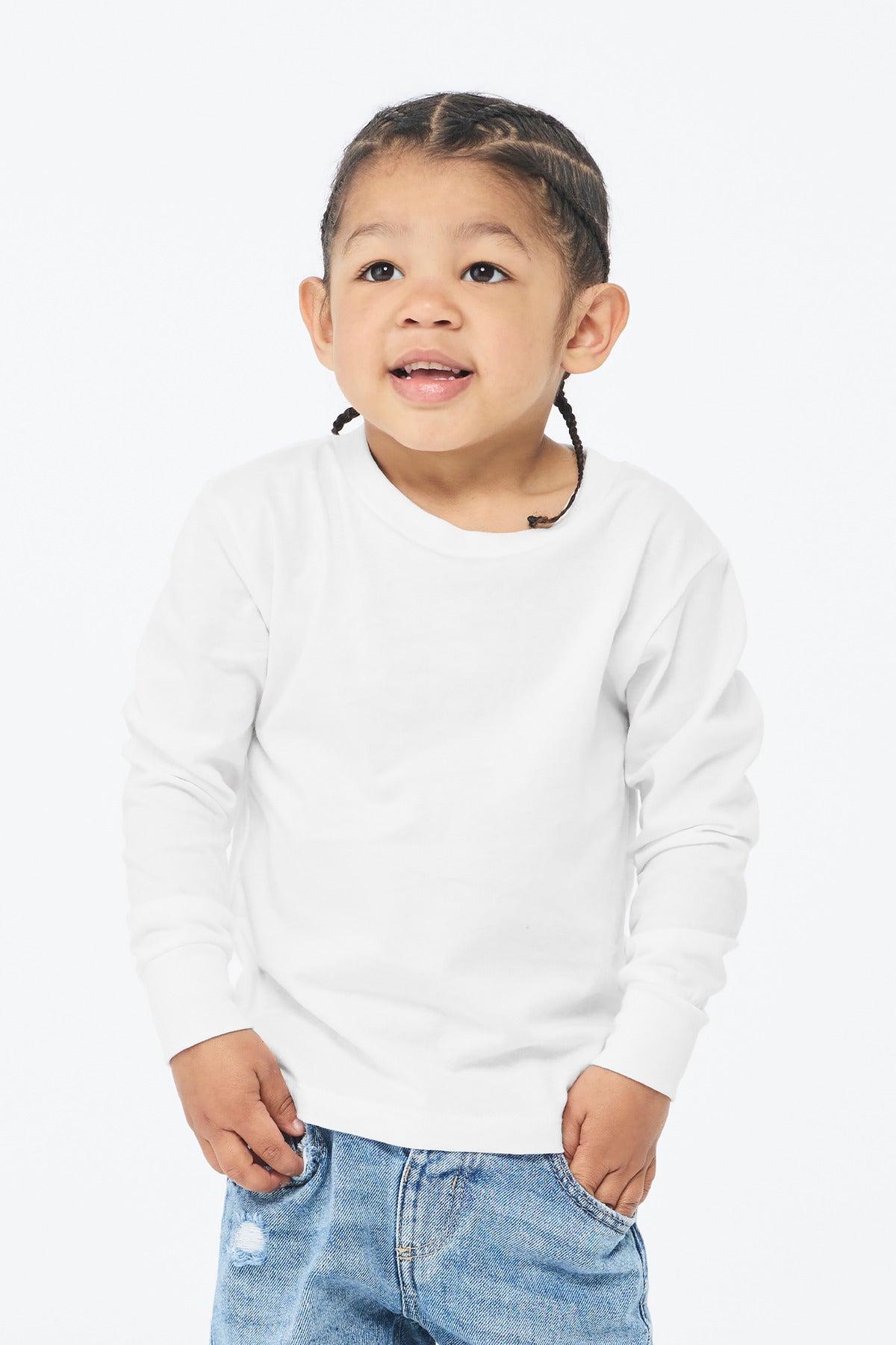 Custom White Toddler Jersey Long Sleeve Tee BC3501T, personalized by SanCanDo Swag in Argyle, TX