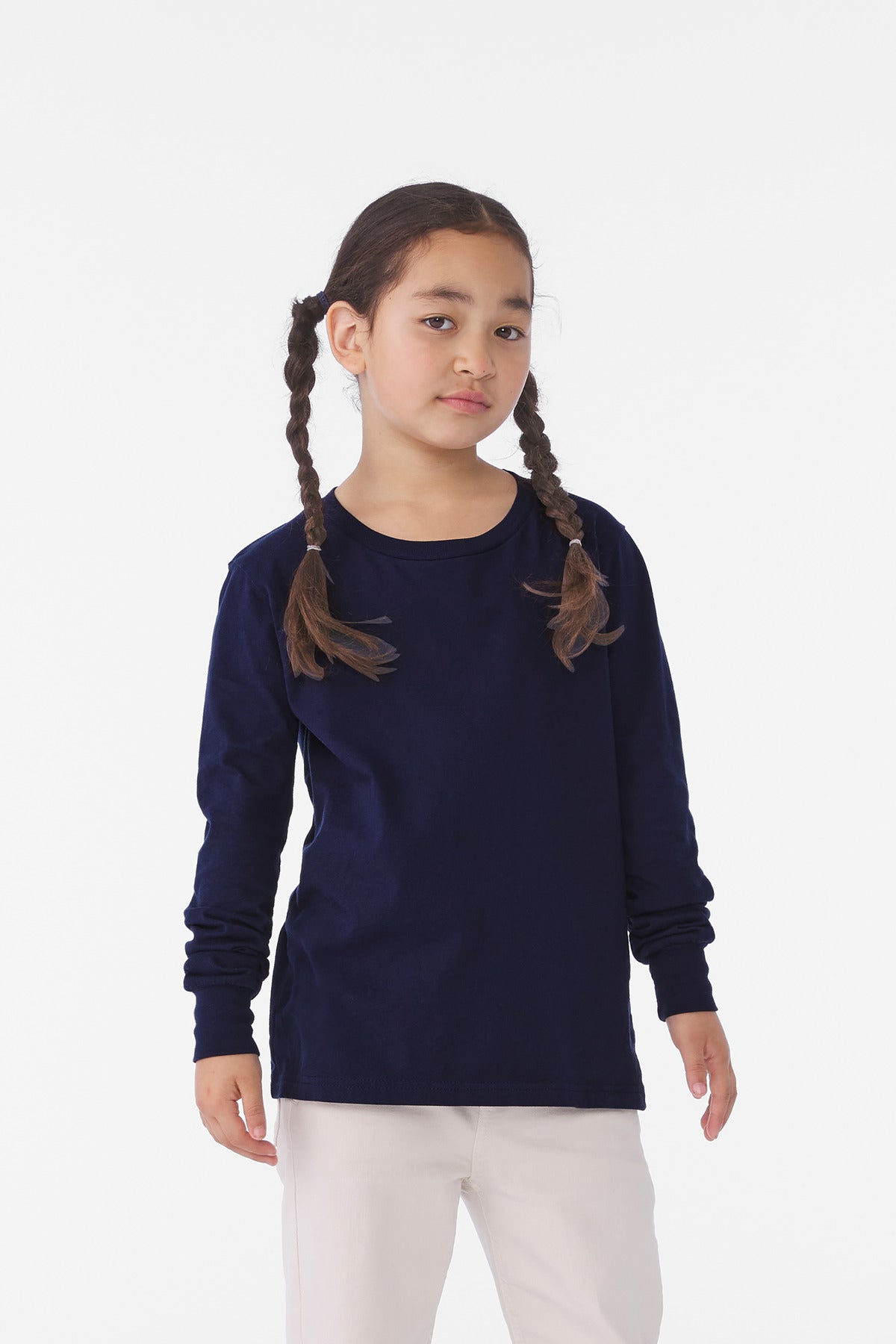 Custom Navy Youth Jersey Long Sleeve Tee BC3501Y, personalized by SanCanDo Swag in Argyle, TX