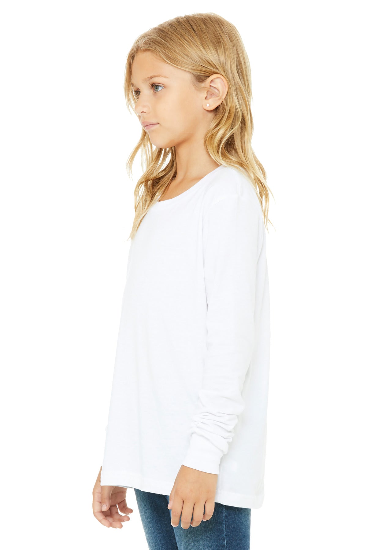 Custom White Youth Jersey Long Sleeve Tee BC3501Y, personalized by SanCanDo Swag in Argyle, TX