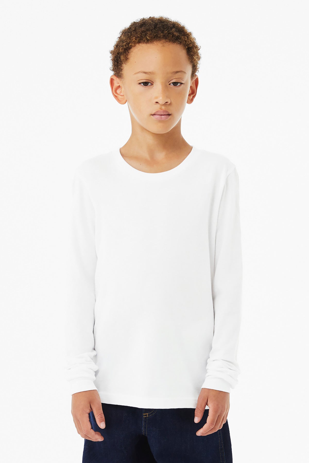 Custom Solid White Blend Youth Heather CVC Long Sleeve Tee BC3501YCVC, personalized by SanCanDo Swag in Argyle, TX