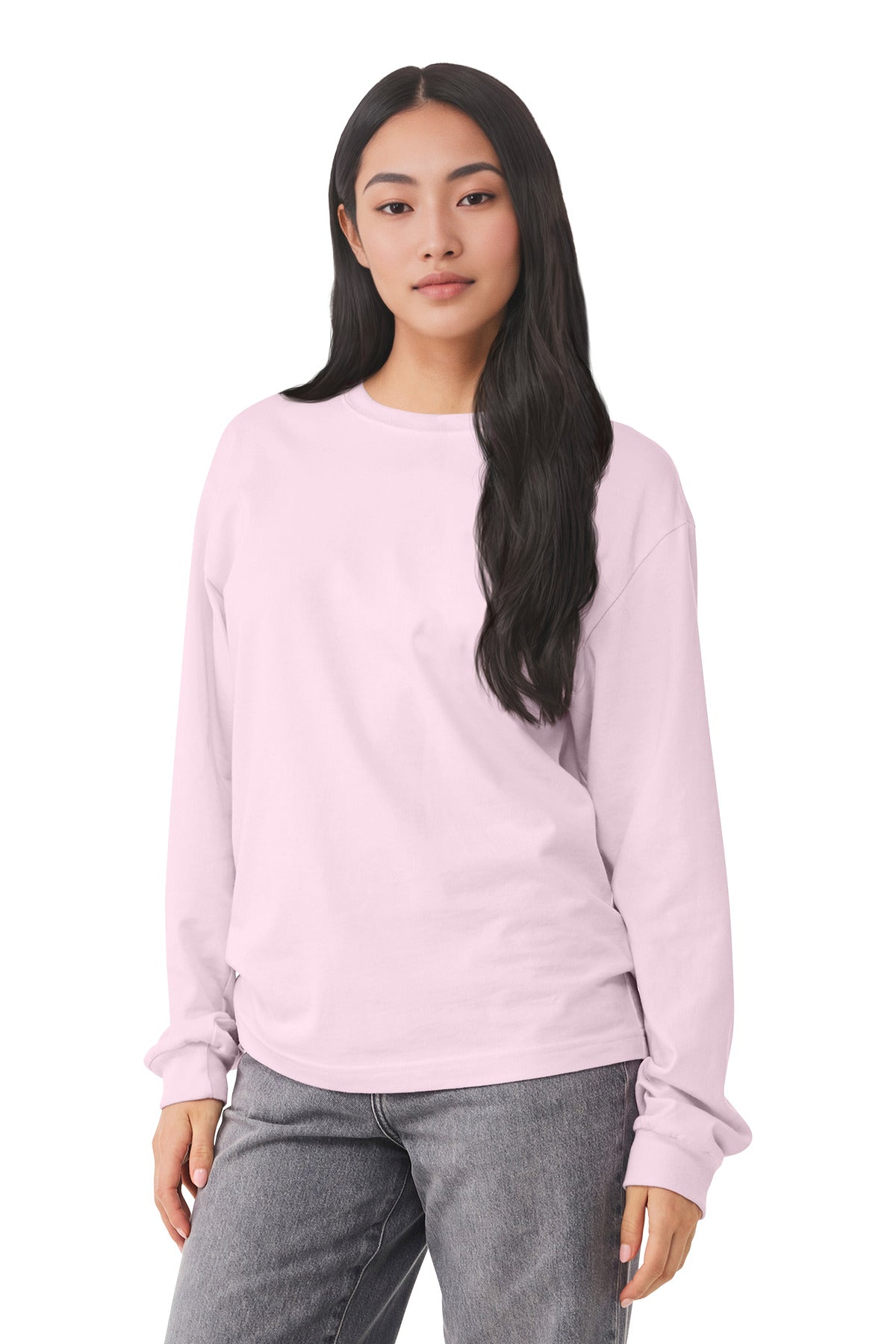 Custom Soft Pink 6-Ounce Heavyweight Long Sleeve Tee BC3511, personalized by SanCanDo Swag in Argyle, TX