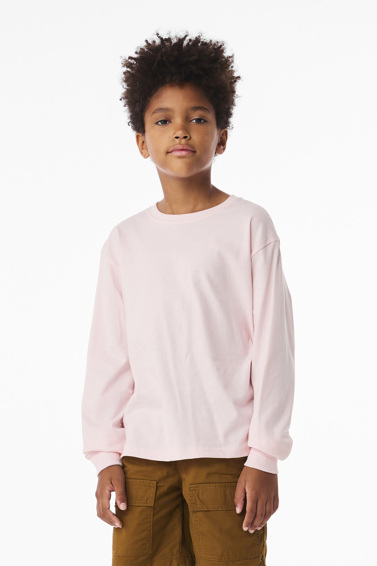 Custom Soft Pink 6-Ounce Heavyweight Long Sleeve Tee BC3511Y, personalized by SanCanDo Swag in Argyle, TX