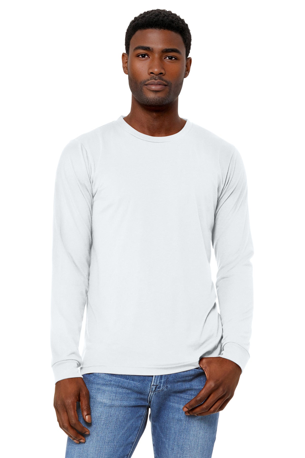 Custom Solid White Triblend Unisex Triblend Long Sleeve Tee BC3513, personalized by SanCanDo Swag in Argyle, TX