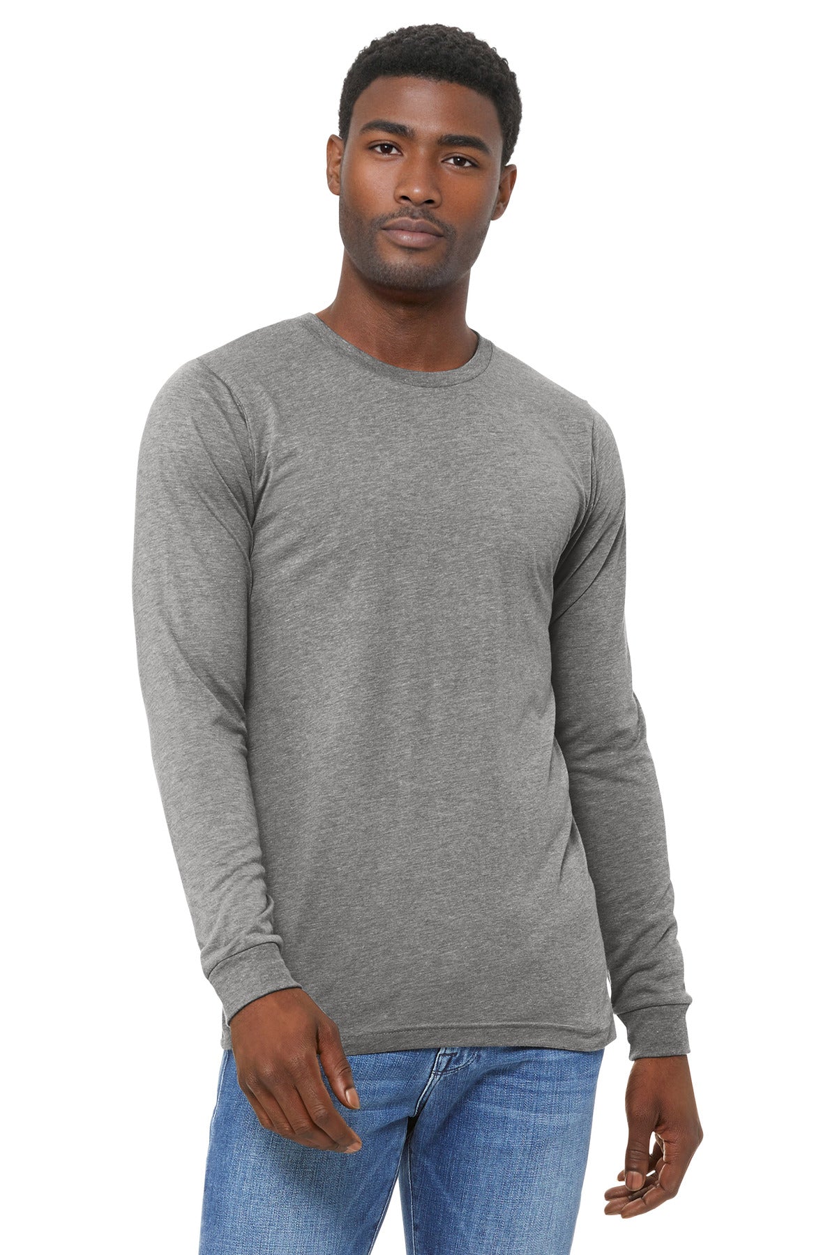 Custom Athletic Grey Triblend Unisex Triblend Long Sleeve Tee BC3513, personalized by SanCanDo Swag in Argyle, TX