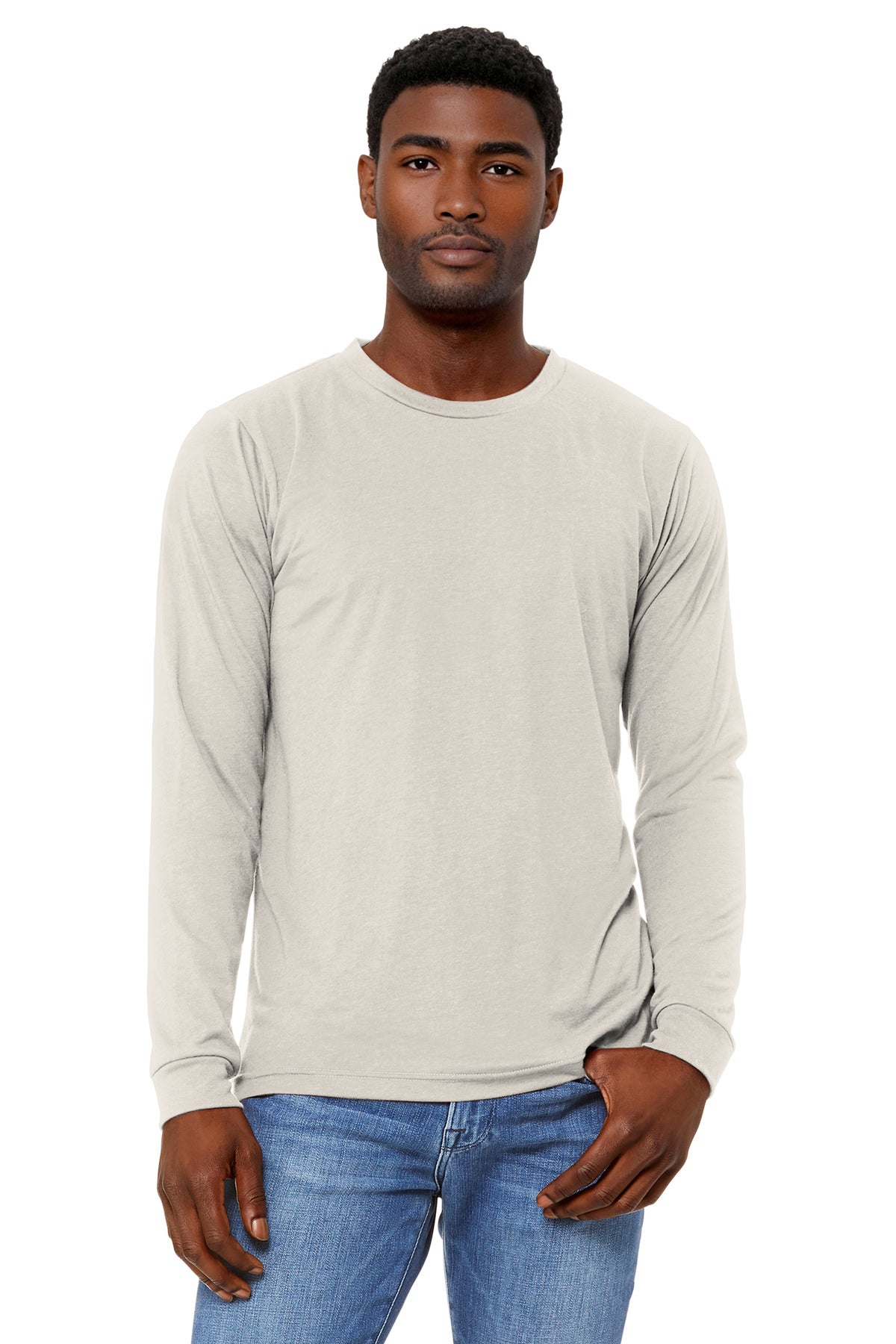Custom Oatmeal Triblend Unisex Triblend Long Sleeve Tee BC3513, personalized by SanCanDo Swag in Argyle, TX
