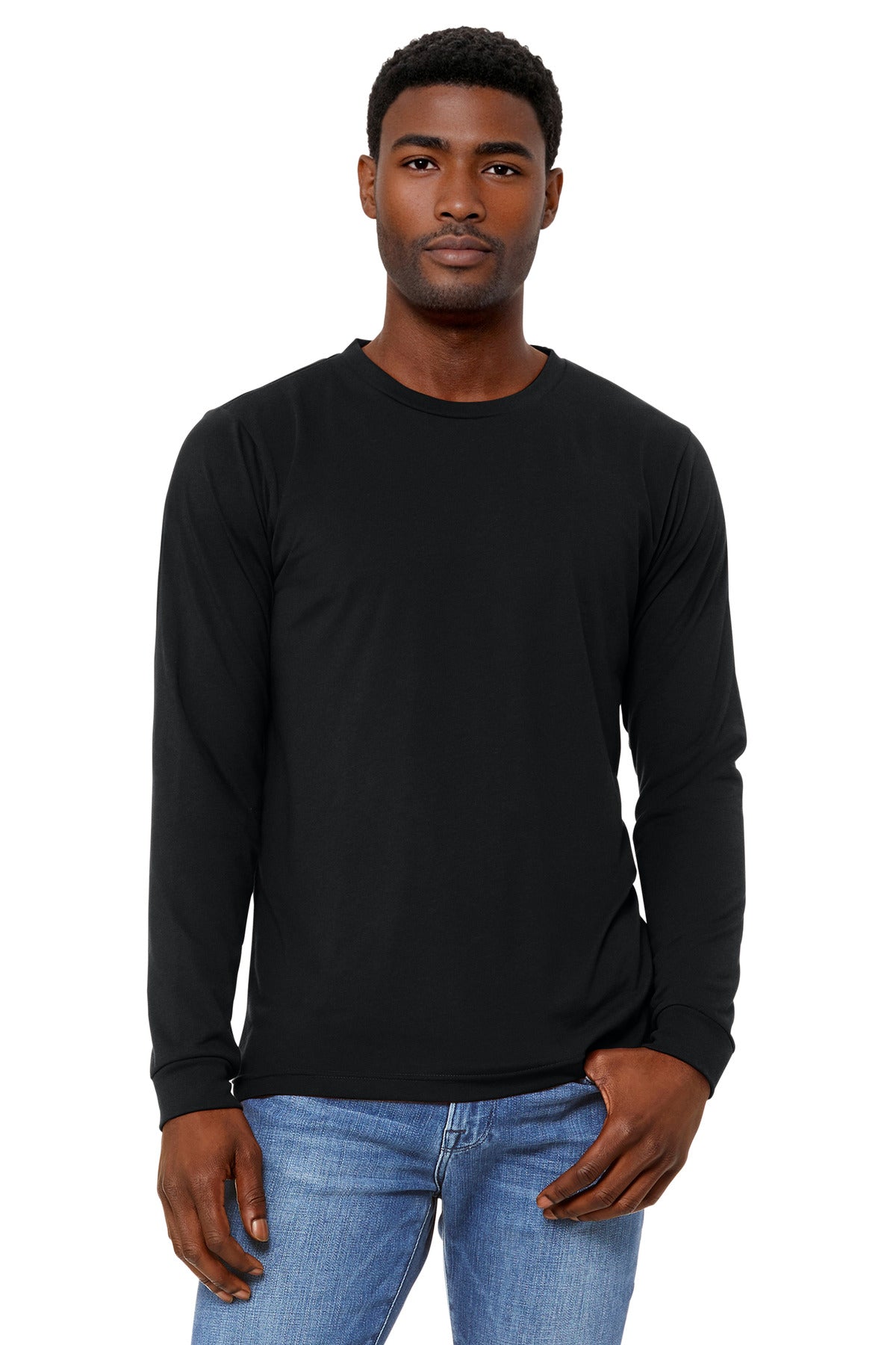 Custom Solid Black Triblend Unisex Triblend Long Sleeve Tee BC3513, personalized by SanCanDo Swag in Argyle, TX