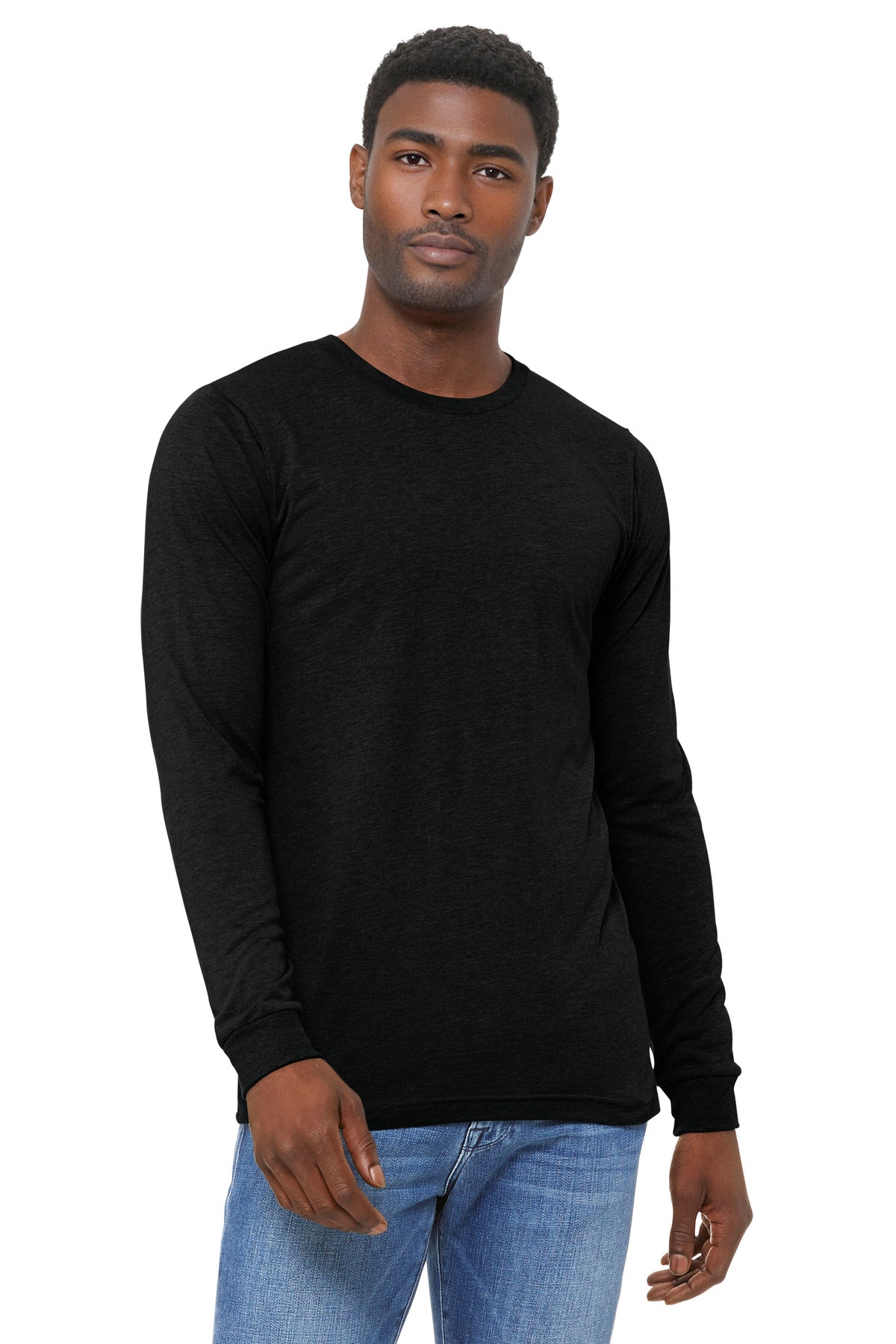 Custom Black Heather Triblend Unisex Triblend Long Sleeve Tee BC3513, personalized by SanCanDo Swag in Argyle, TX