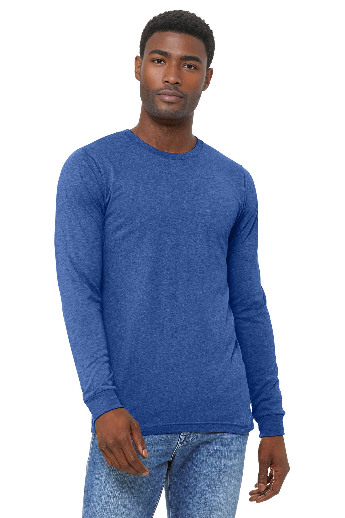 Custom Blue Triblend Unisex Triblend Long Sleeve Tee BC3513, personalized by SanCanDo Swag in Argyle, TX