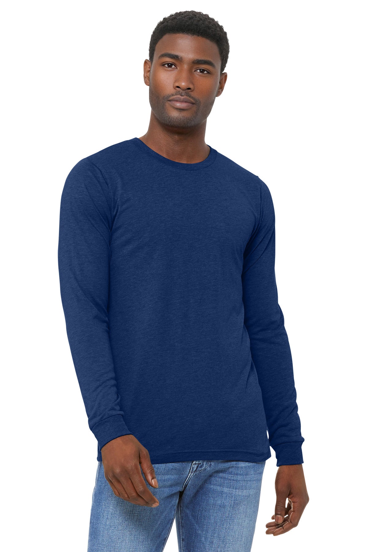 Custom Navy Triblend Unisex Triblend Long Sleeve Tee BC3513, personalized by SanCanDo Swag in Argyle, TX