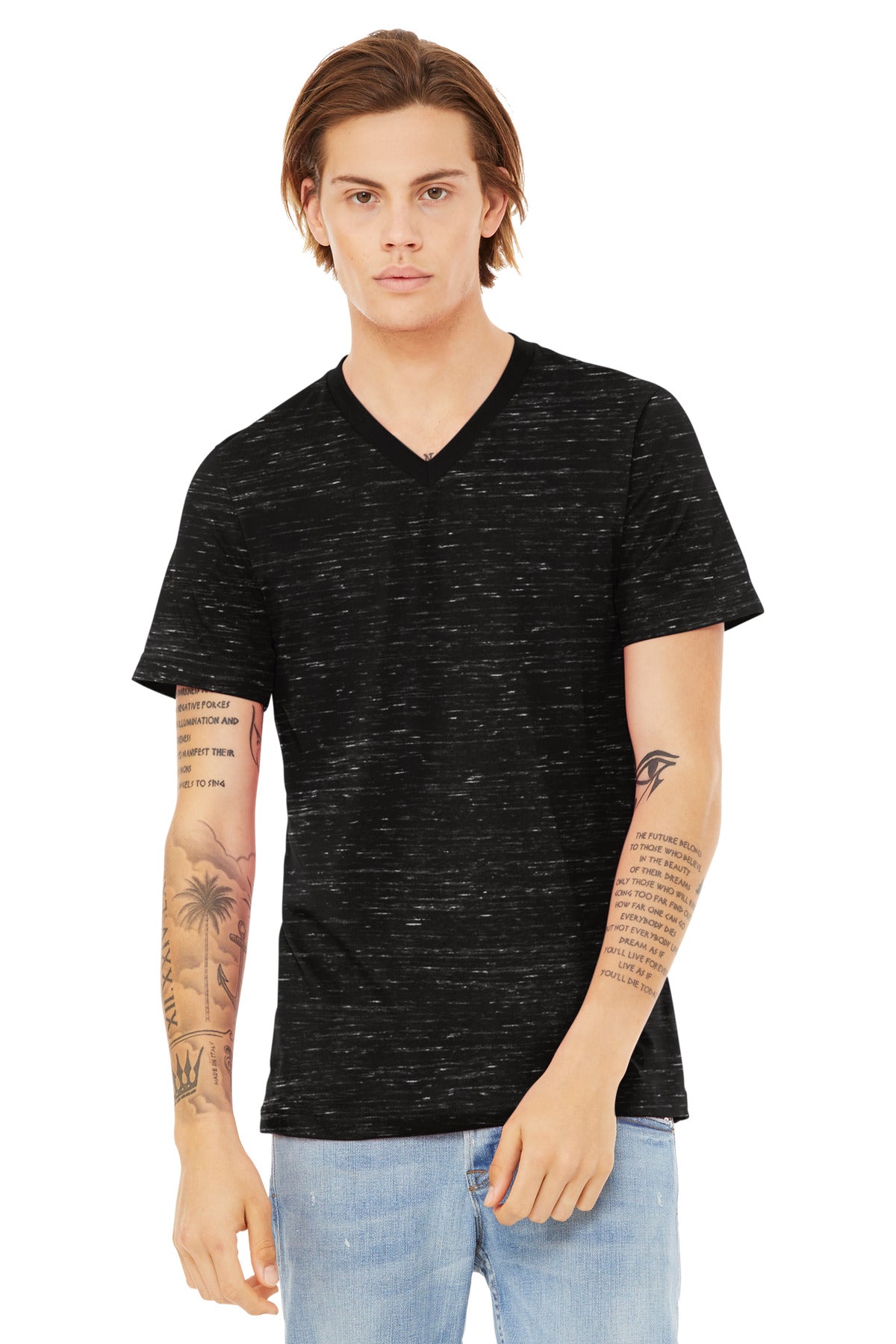 Custom Black Marble Unisex Textured Jersey V-Neck Tee BC3655, personalized by SanCanDo Swag in Argyle, TX