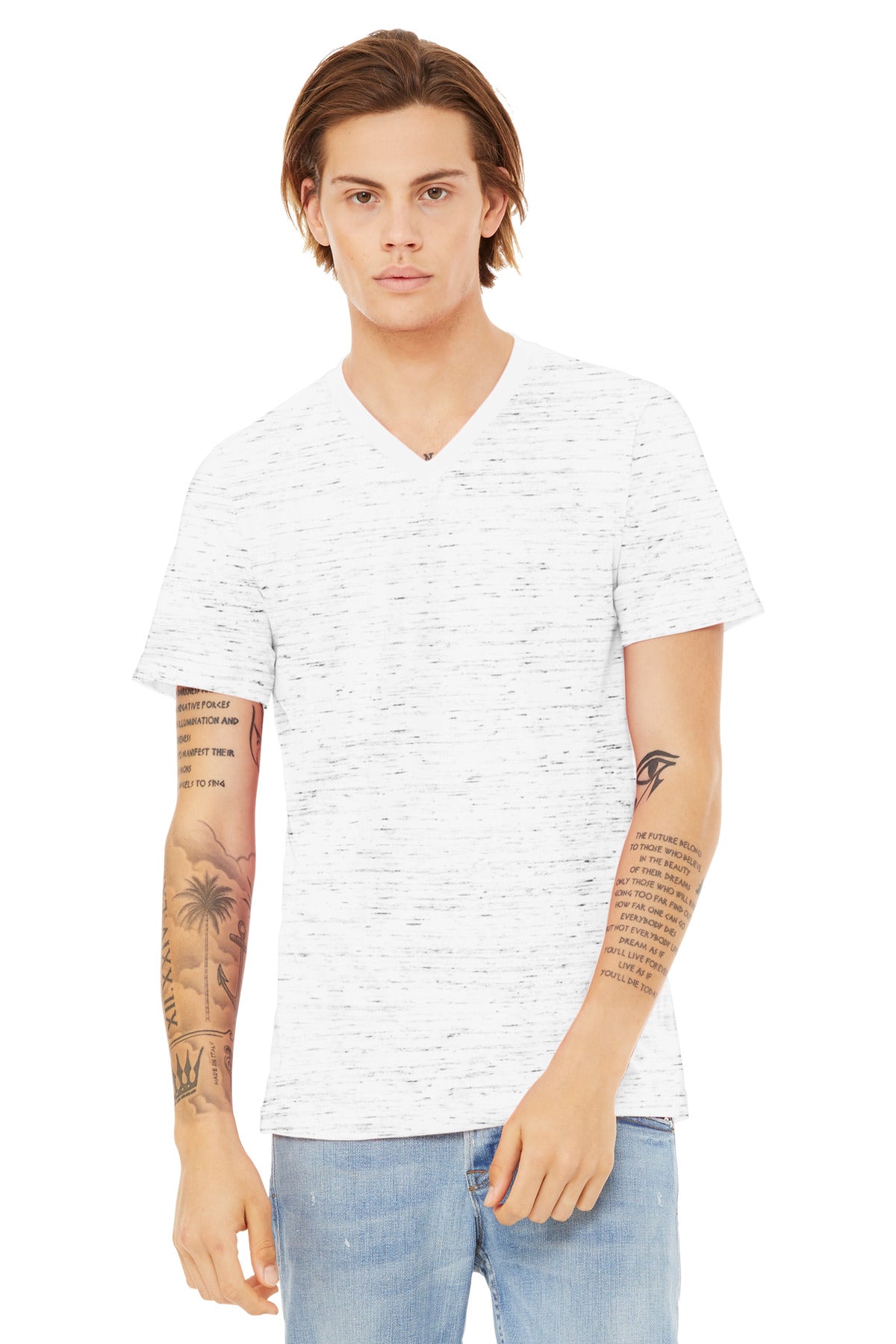 Custom White Marble Unisex Textured Jersey V-Neck Tee BC3655, personalized by SanCanDo Swag in Argyle, TX
