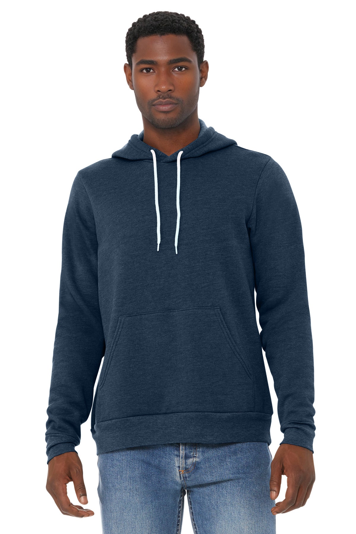 Custom Heather Navy Unisex Sponge Fleece Pullover Hoodie BC3719, personalized by SanCanDo Swag in Argyle, TX