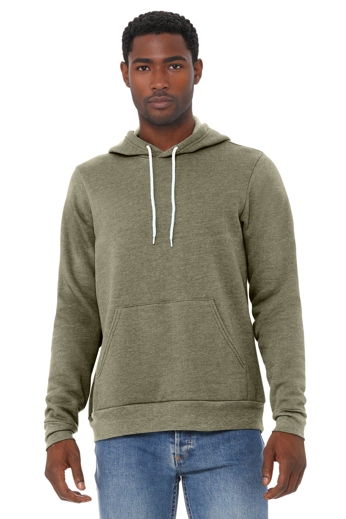 Custom Heather Olive Unisex Sponge Fleece Pullover Hoodie BC3719, personalized by SanCanDo Swag in Argyle, TX