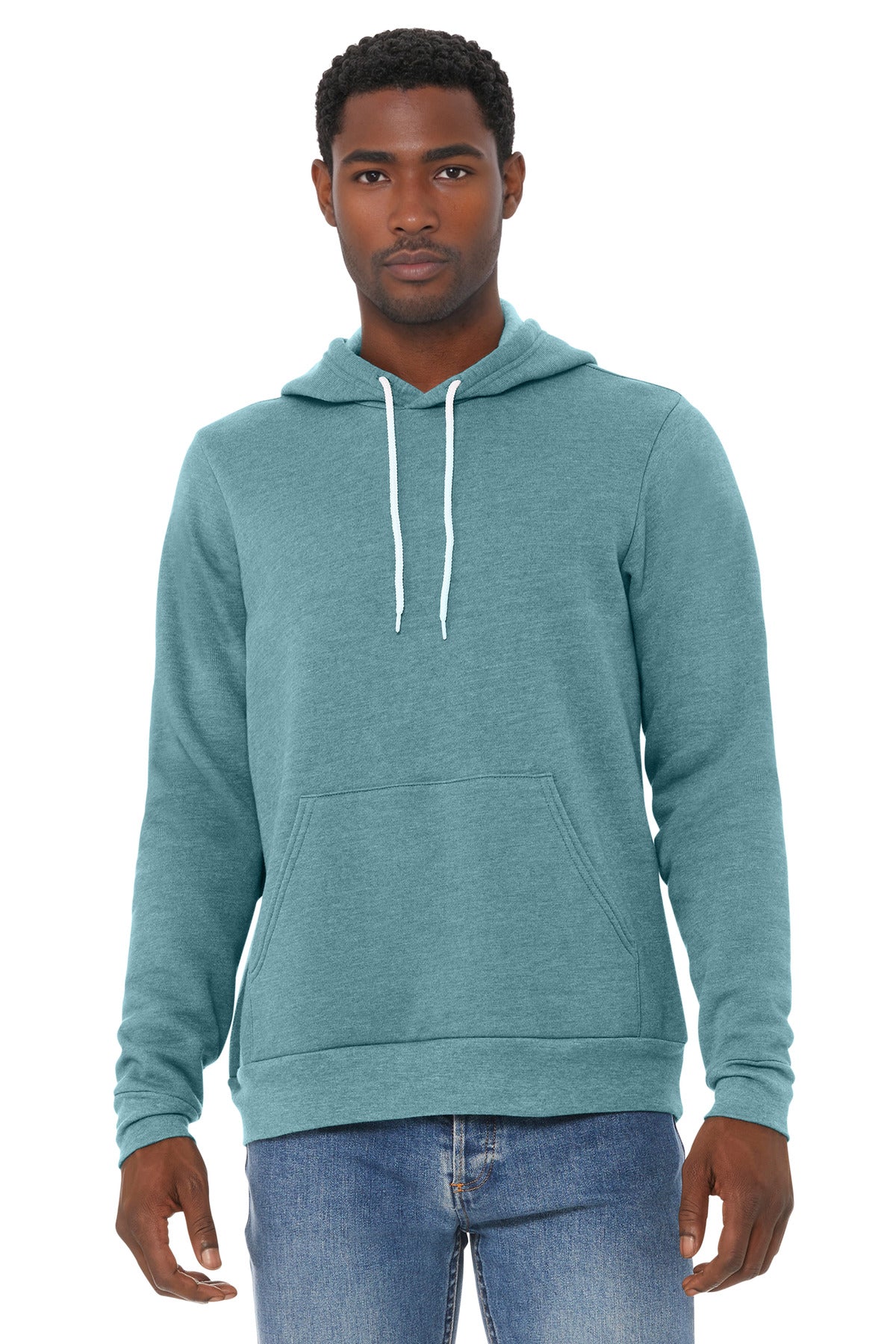 Custom Heather Blue Lagoon Unisex Sponge Fleece Pullover Hoodie BC3719, personalized by SanCanDo Swag in Argyle, TX