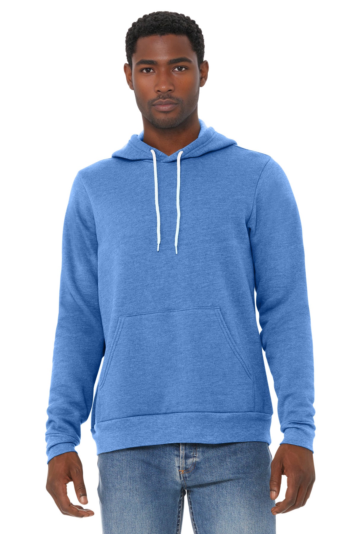 Custom Heather Columbia Blue Unisex Sponge Fleece Pullover Hoodie BC3719, personalized by SanCanDo Swag in Argyle, TX
