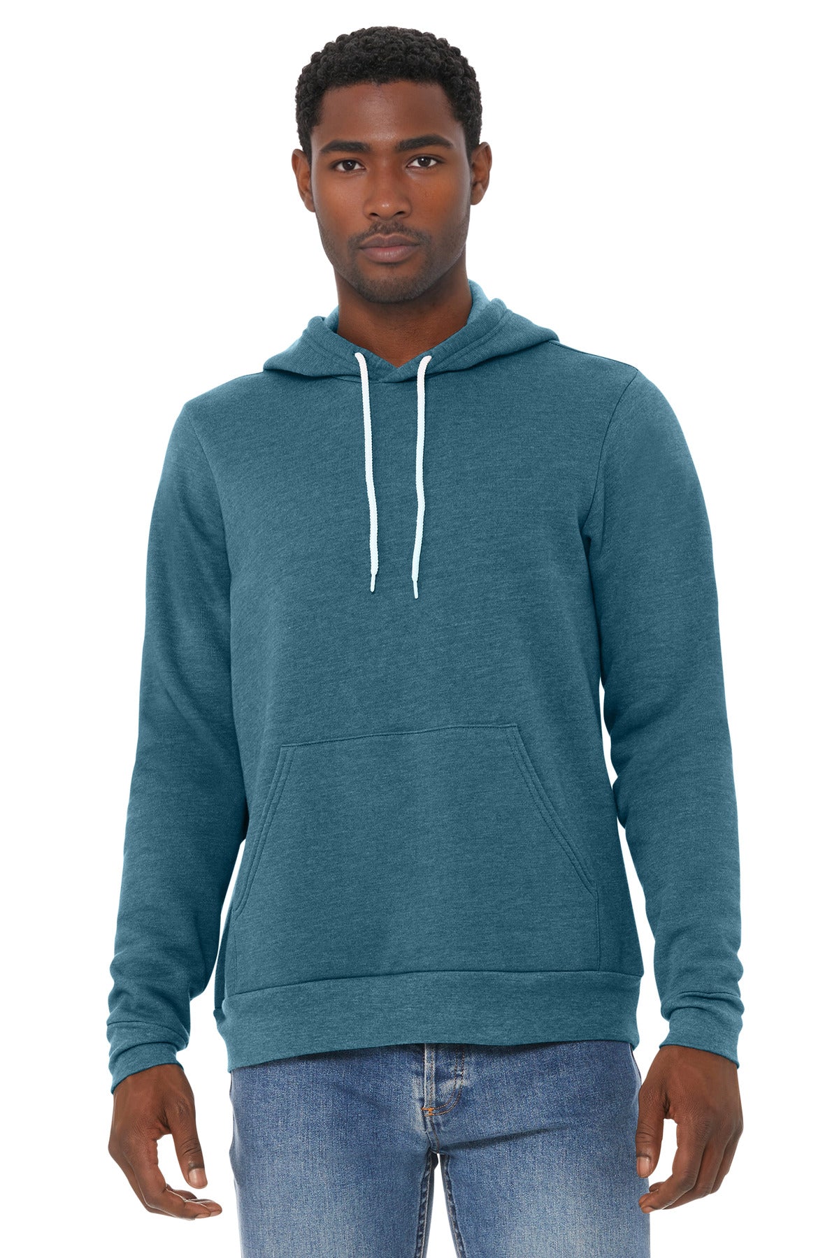 Custom Heather Deep Teal Unisex Sponge Fleece Pullover Hoodie BC3719, personalized by SanCanDo Swag in Argyle, TX