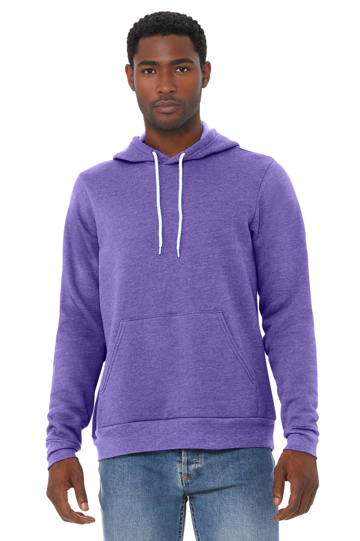 Custom Heather Team Purple Unisex Sponge Fleece Pullover Hoodie BC3719, personalized by SanCanDo Swag in Argyle, TX