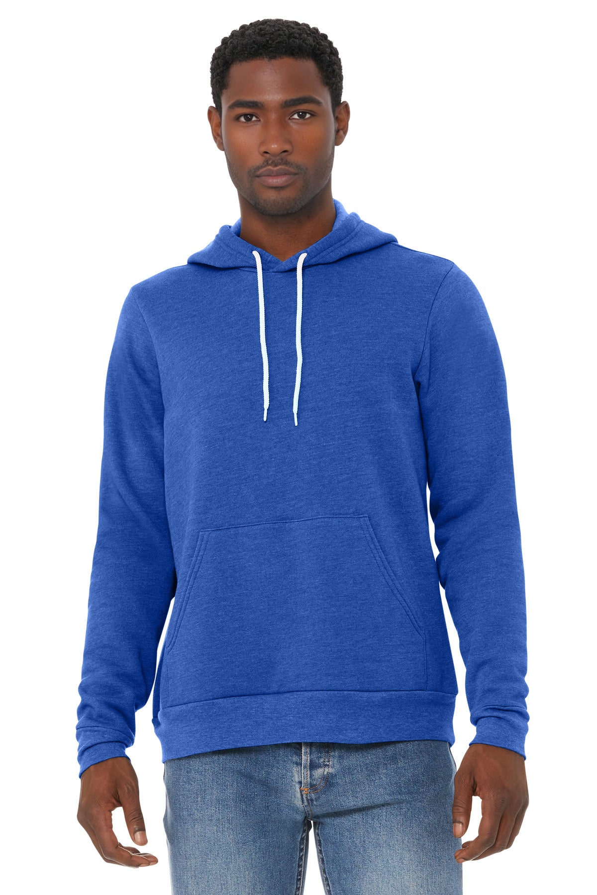 Custom Heather True Royal Unisex Sponge Fleece Pullover Hoodie BC3719, personalized by SanCanDo Swag in Argyle, TX