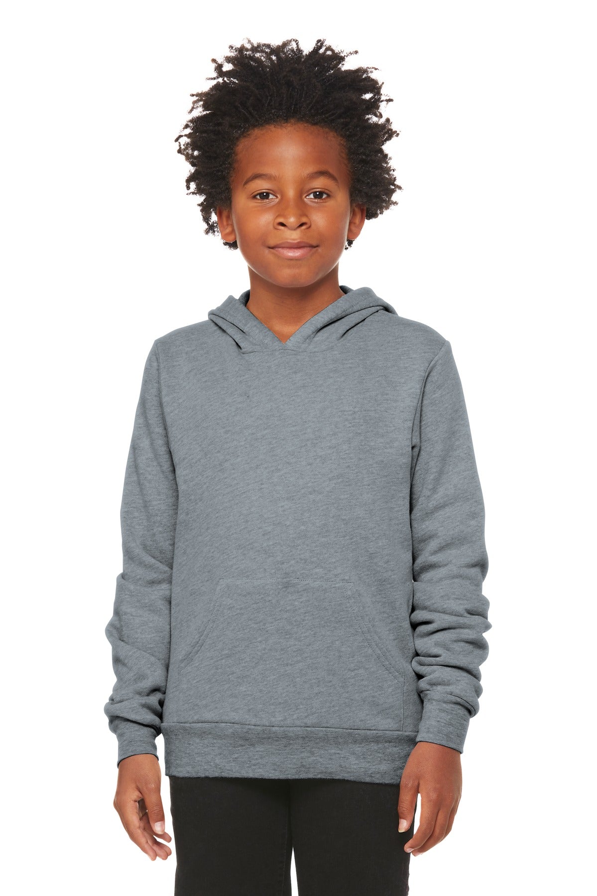 Custom Athletic Heather Youth Sponge Fleece Pullover Hoodie BC3719Y, personalized by SanCanDo Swag in Argyle, TX
