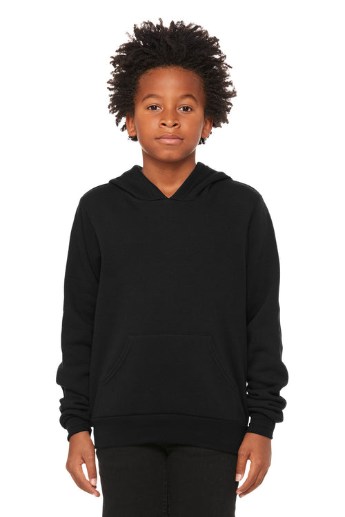 Custom Black Youth Sponge Fleece Pullover Hoodie BC3719Y, personalized by SanCanDo Swag in Argyle, TX