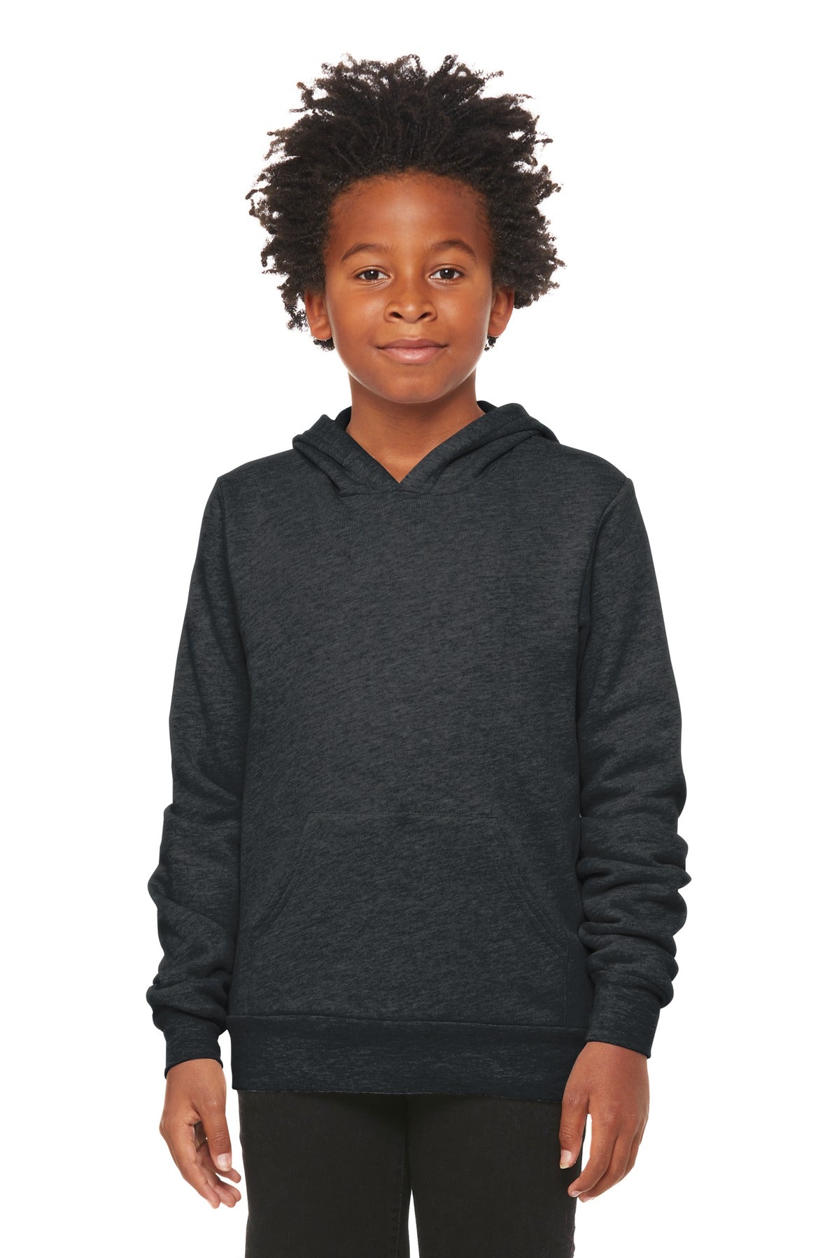 Custom Dark Grey Heather Youth Sponge Fleece Pullover Hoodie BC3719Y, personalized by SanCanDo Swag in Argyle, TX