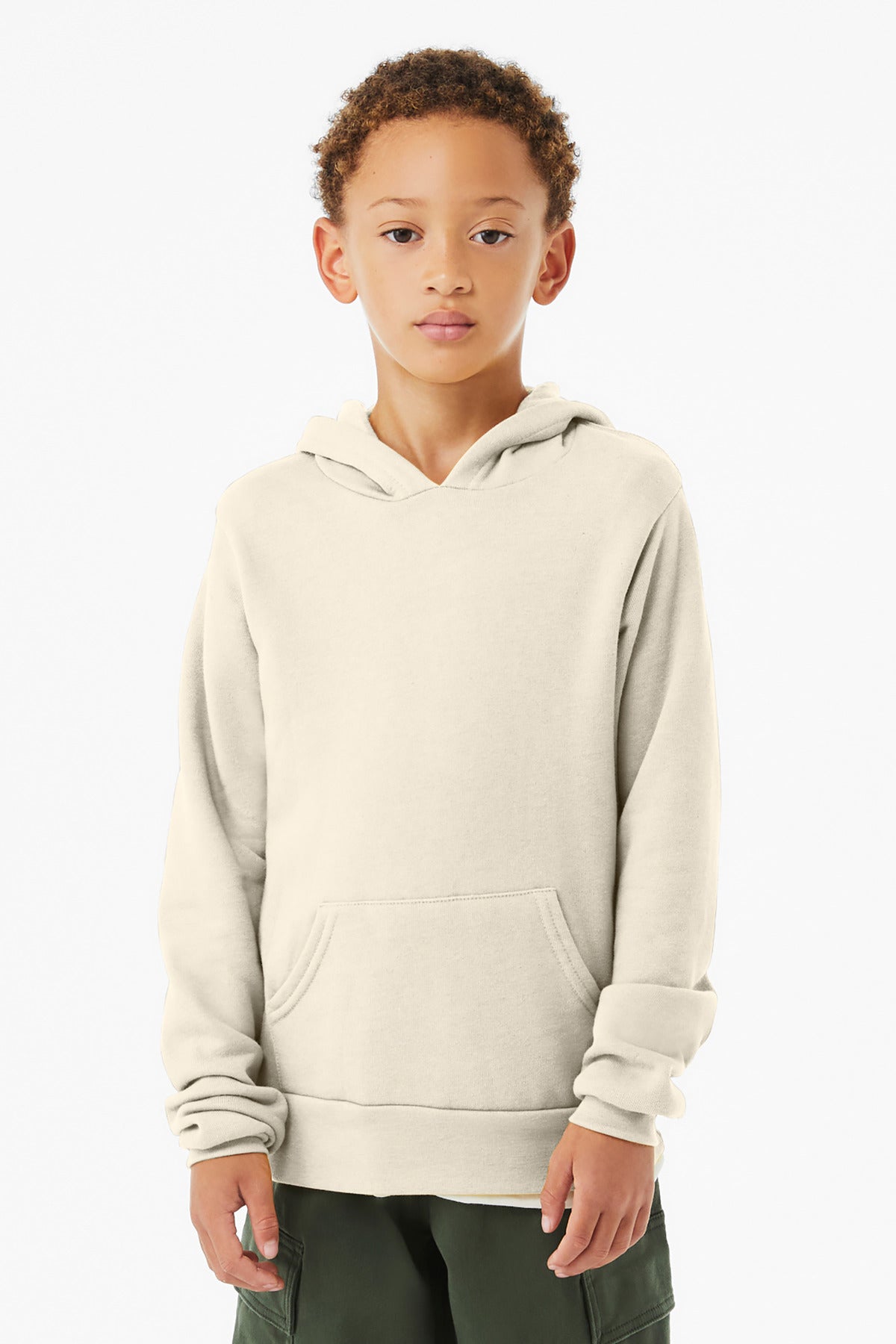 Custom Natural Youth Sponge Fleece Pullover Hoodie BC3719Y, personalized by SanCanDo Swag in Argyle, TX