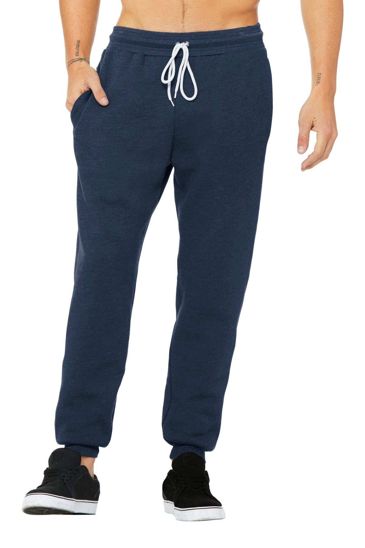 Custom Heather Navy Unisex Jogger Sweatpants BC3727, personalized by SanCanDo Swag in Argyle, TX