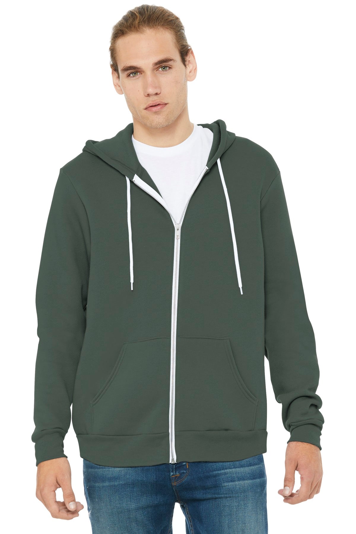 Custom Military Green Unisex Sponge Fleece Full-Zip Hoodie BC3739, personalized by SanCanDo Swag in Argyle, TX