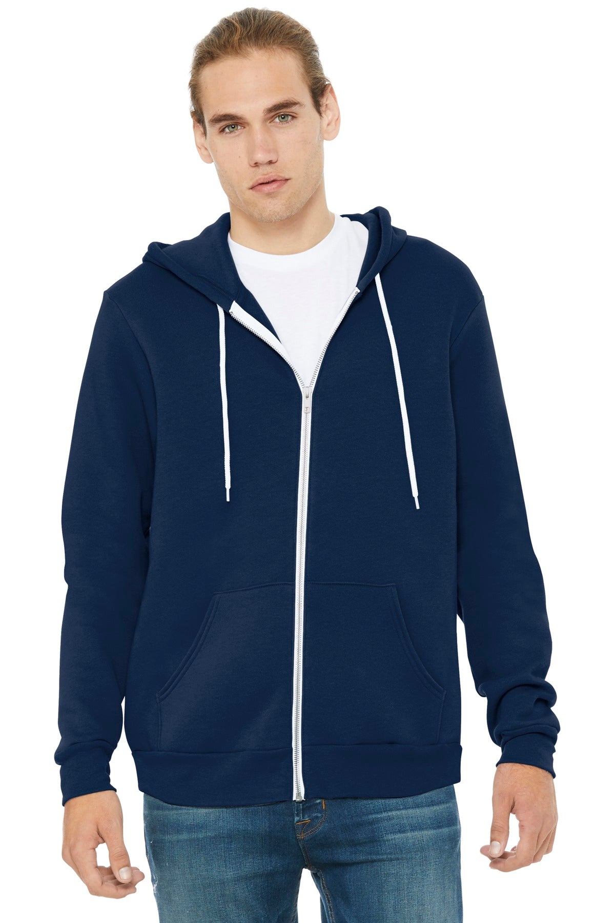 Custom Navy Unisex Sponge Fleece Full-Zip Hoodie BC3739, personalized by SanCanDo Swag in Argyle, TX
