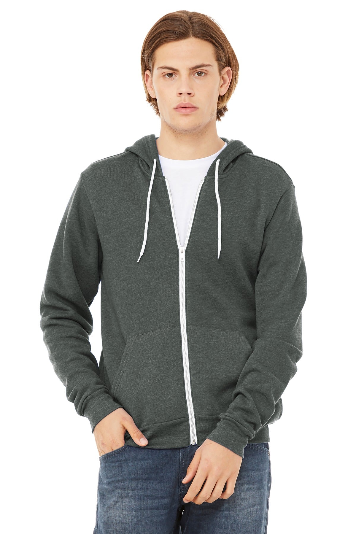 Custom Deep Heather Unisex Sponge Fleece Full-Zip Hoodie BC3739, personalized by SanCanDo Swag in Argyle, TX