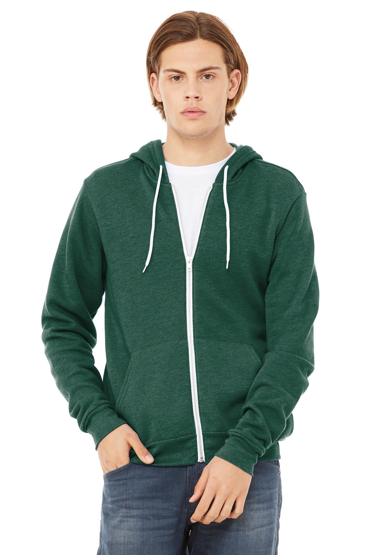 Custom Heather Forest Unisex Sponge Fleece Full-Zip Hoodie BC3739, personalized by SanCanDo Swag in Argyle, TX