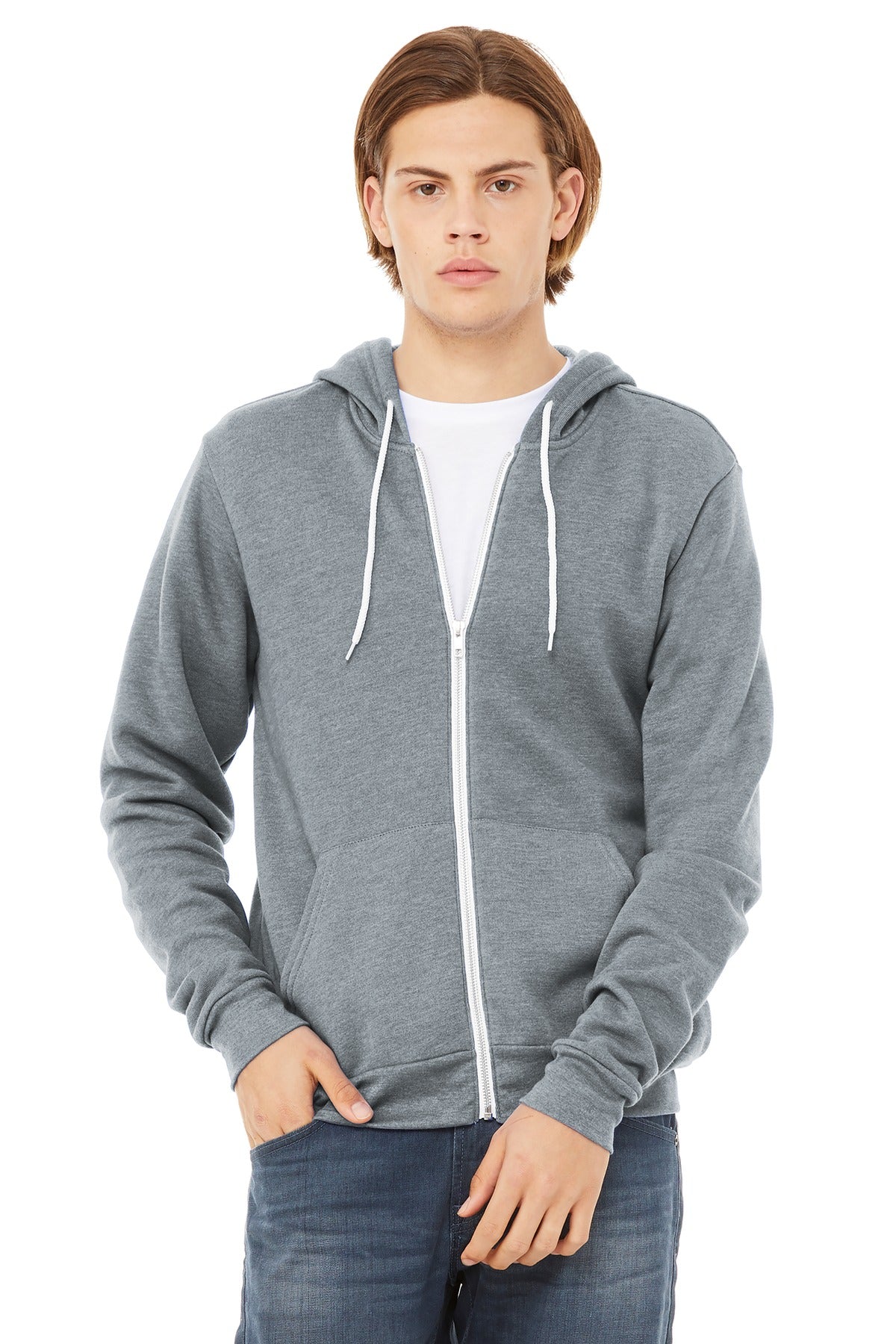 Custom Athletic Heather Unisex Sponge Fleece Full-Zip Hoodie BC3739, personalized by SanCanDo Swag in Argyle, TX