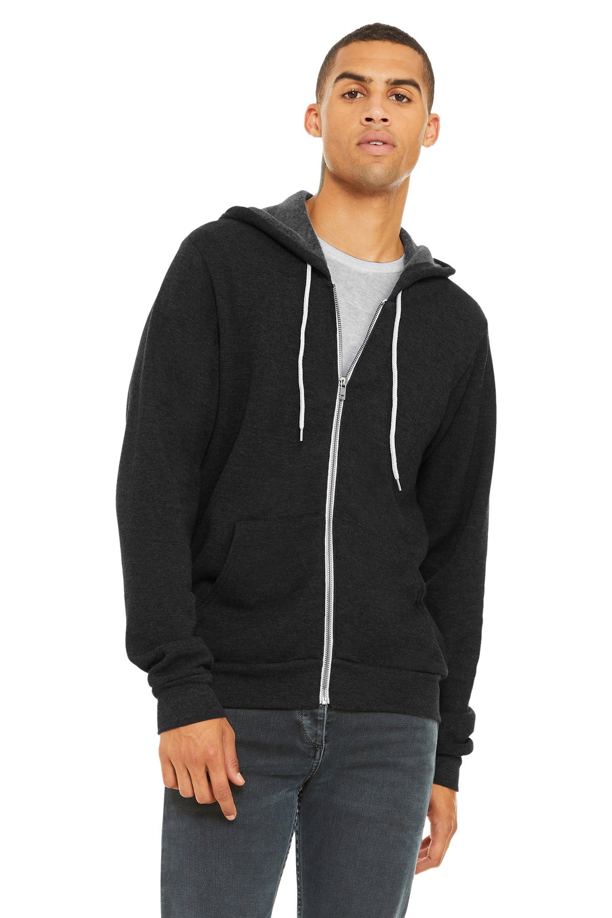 Custom Black Heather Unisex Sponge Fleece Full-Zip Hoodie BC3739, personalized by SanCanDo Swag in Argyle, TX