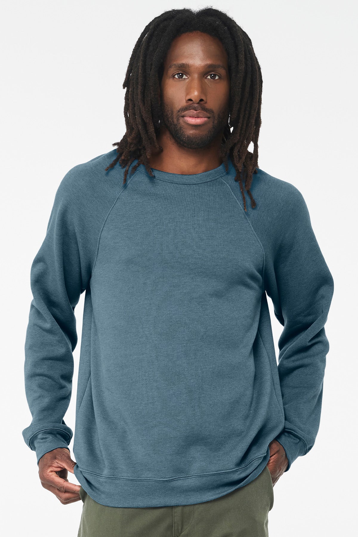 Custom Heather Deep Teal Unisex Sponge Fleece Raglan Sweatshirt BC3901, personalized by SanCanDo Swag in Argyle, TX