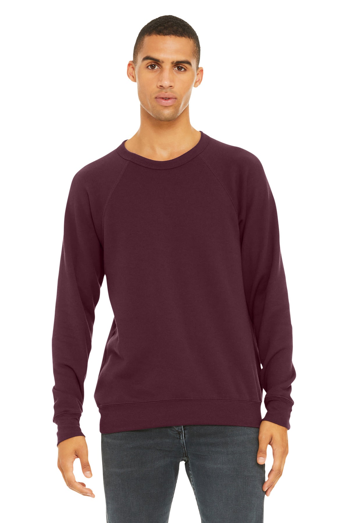 Custom Maroon Unisex Sponge Fleece Raglan Sweatshirt BC3901, personalized by SanCanDo Swag in Argyle, TX