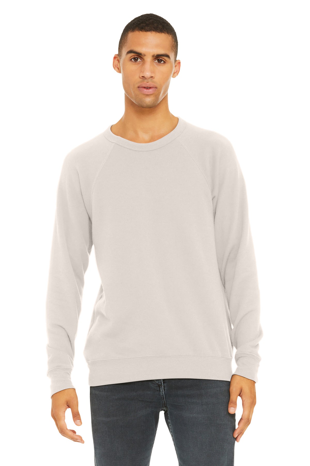Custom Heather Dust Unisex Sponge Fleece Raglan Sweatshirt BC3901, personalized by SanCanDo Swag in Argyle, TX
