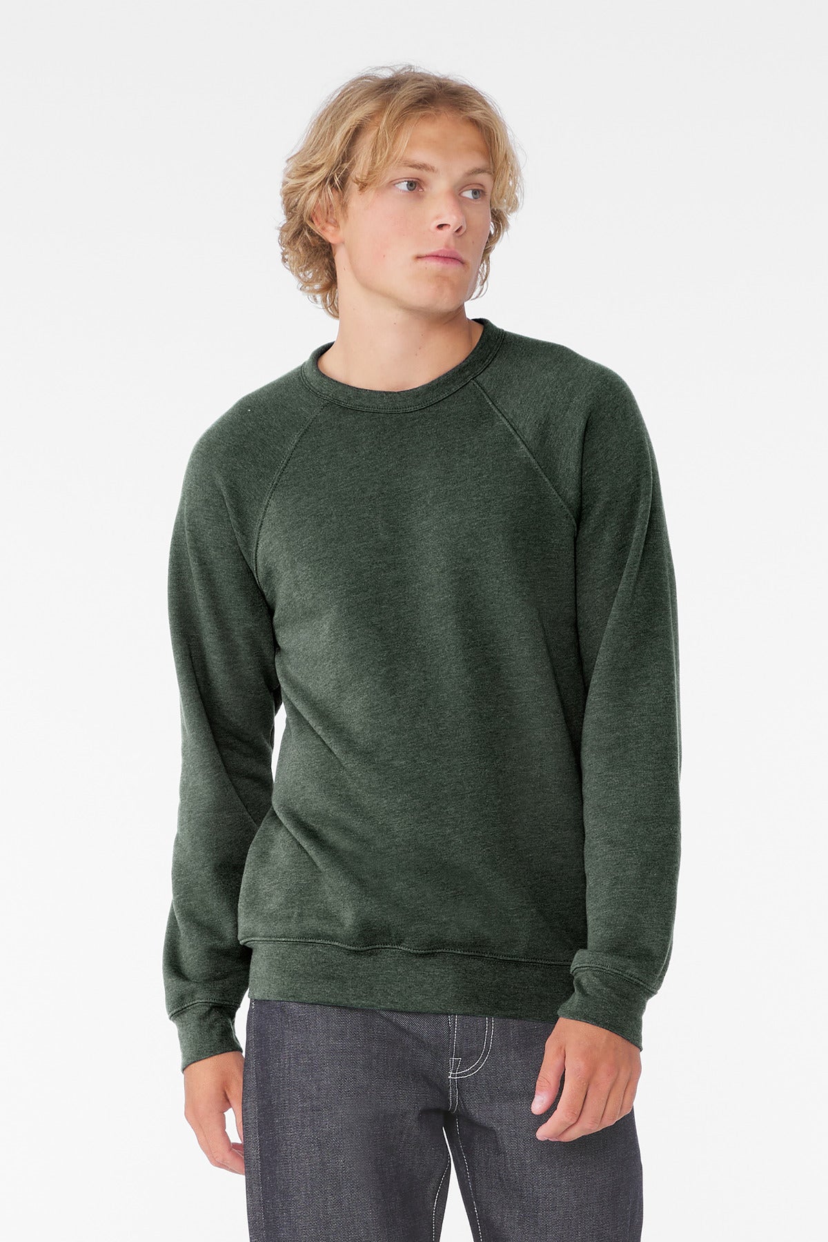 Custom Heather Forest Unisex Sponge Fleece Raglan Sweatshirt BC3901, personalized by SanCanDo Swag in Argyle, TX