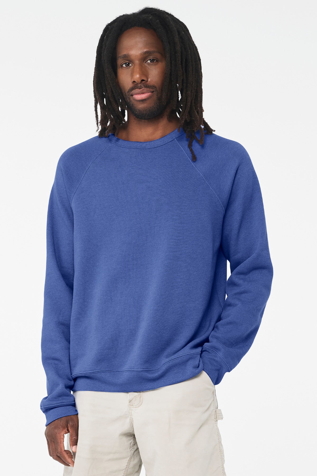 Custom Heather True Royal Unisex Sponge Fleece Raglan Sweatshirt BC3901, personalized by SanCanDo Swag in Argyle, TX