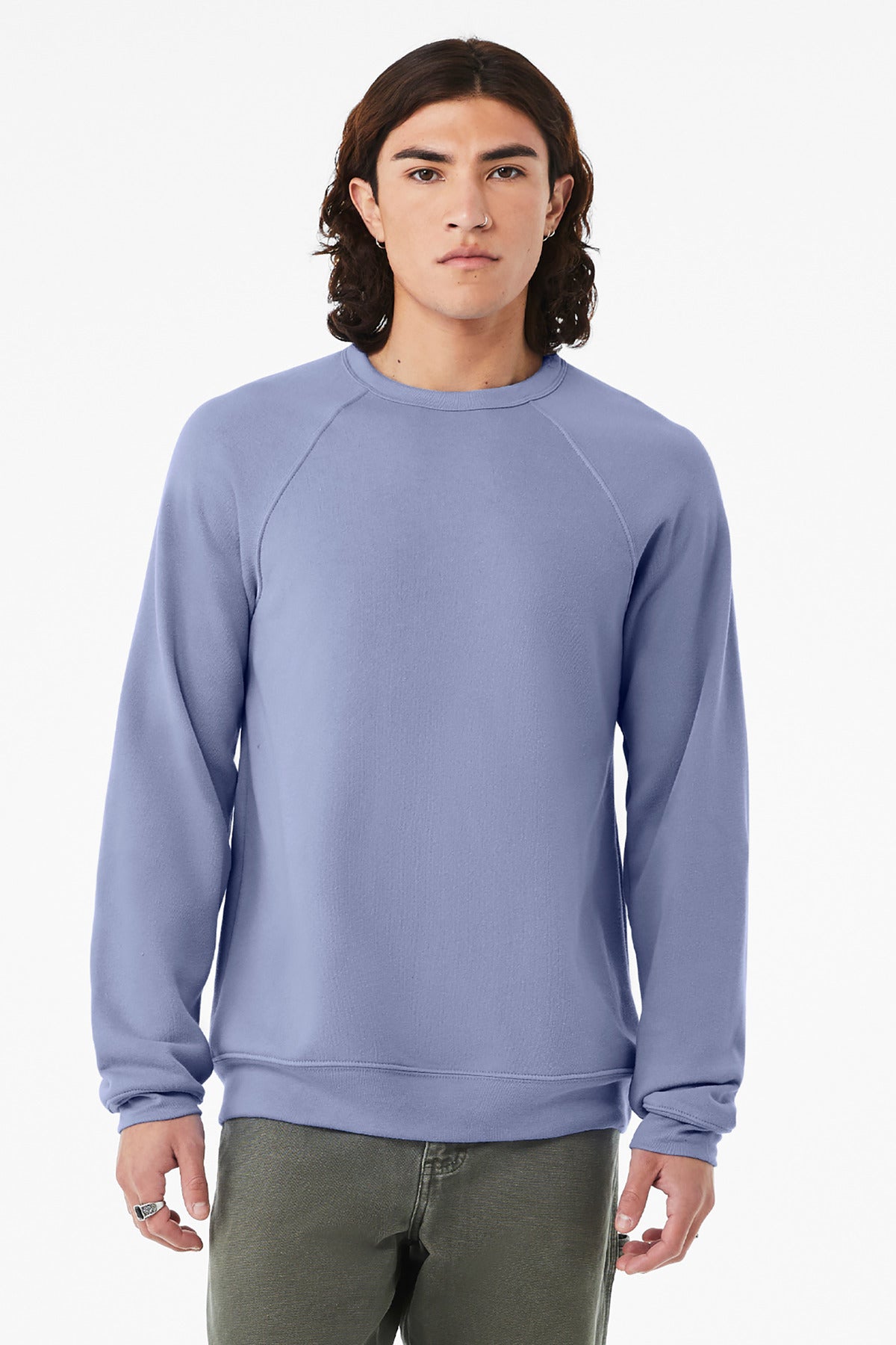 Custom Lavender Blue Unisex Sponge Fleece Raglan Sweatshirt BC3901, personalized by SanCanDo Swag in Argyle, TX