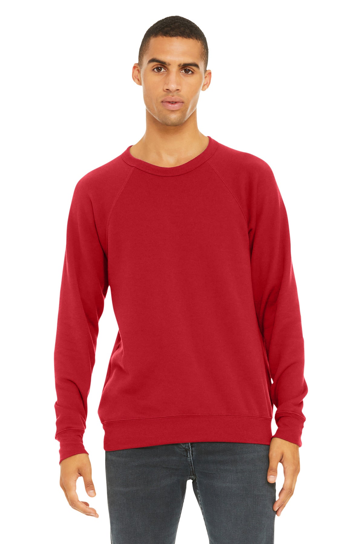 Custom Red Unisex Sponge Fleece Raglan Sweatshirt BC3901, personalized by SanCanDo Swag in Argyle, TX