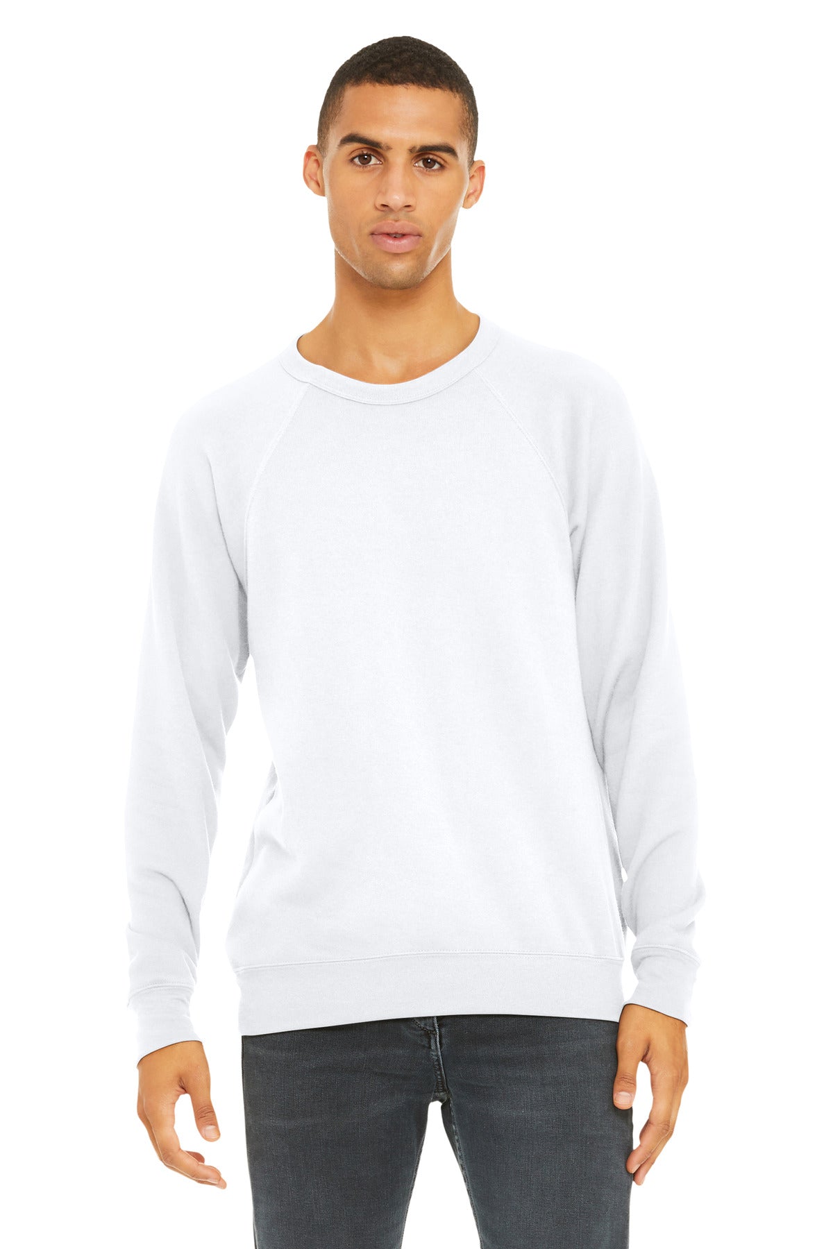 Custom White Unisex Sponge Fleece Raglan Sweatshirt BC3901, personalized by SanCanDo Swag in Argyle, TX