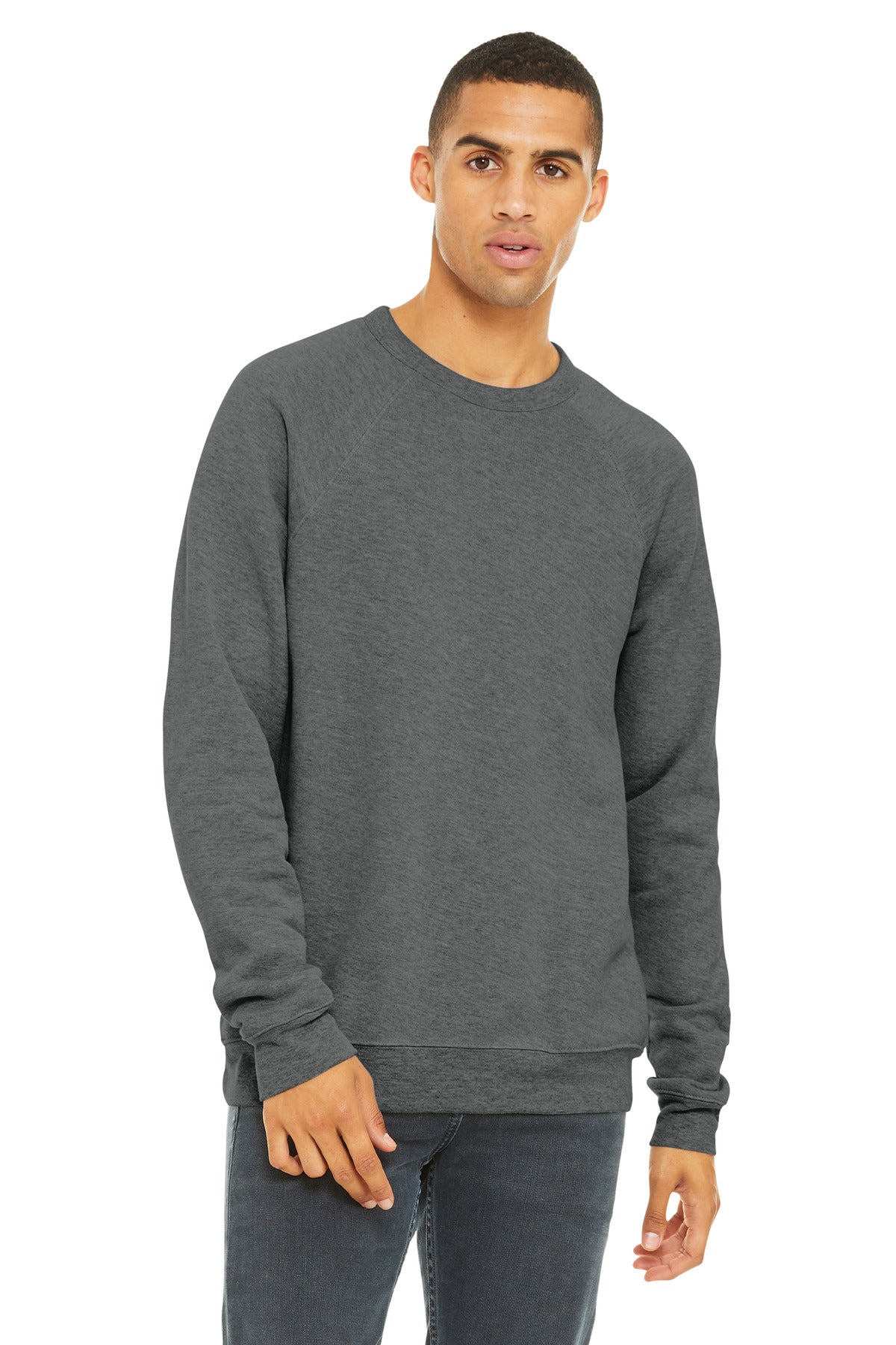 Custom Deep Heather Unisex Sponge Fleece Raglan Sweatshirt BC3901, personalized by SanCanDo Swag in Argyle, TX