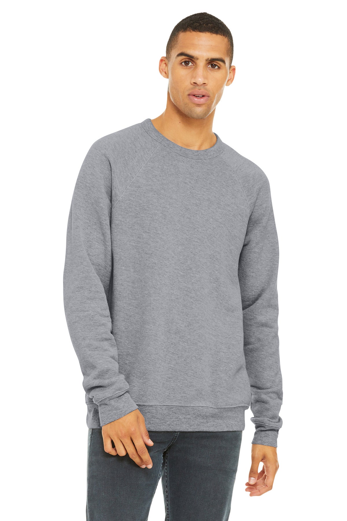 Custom Athletic Heather Unisex Sponge Fleece Raglan Sweatshirt BC3901, personalized by SanCanDo Swag in Argyle, TX