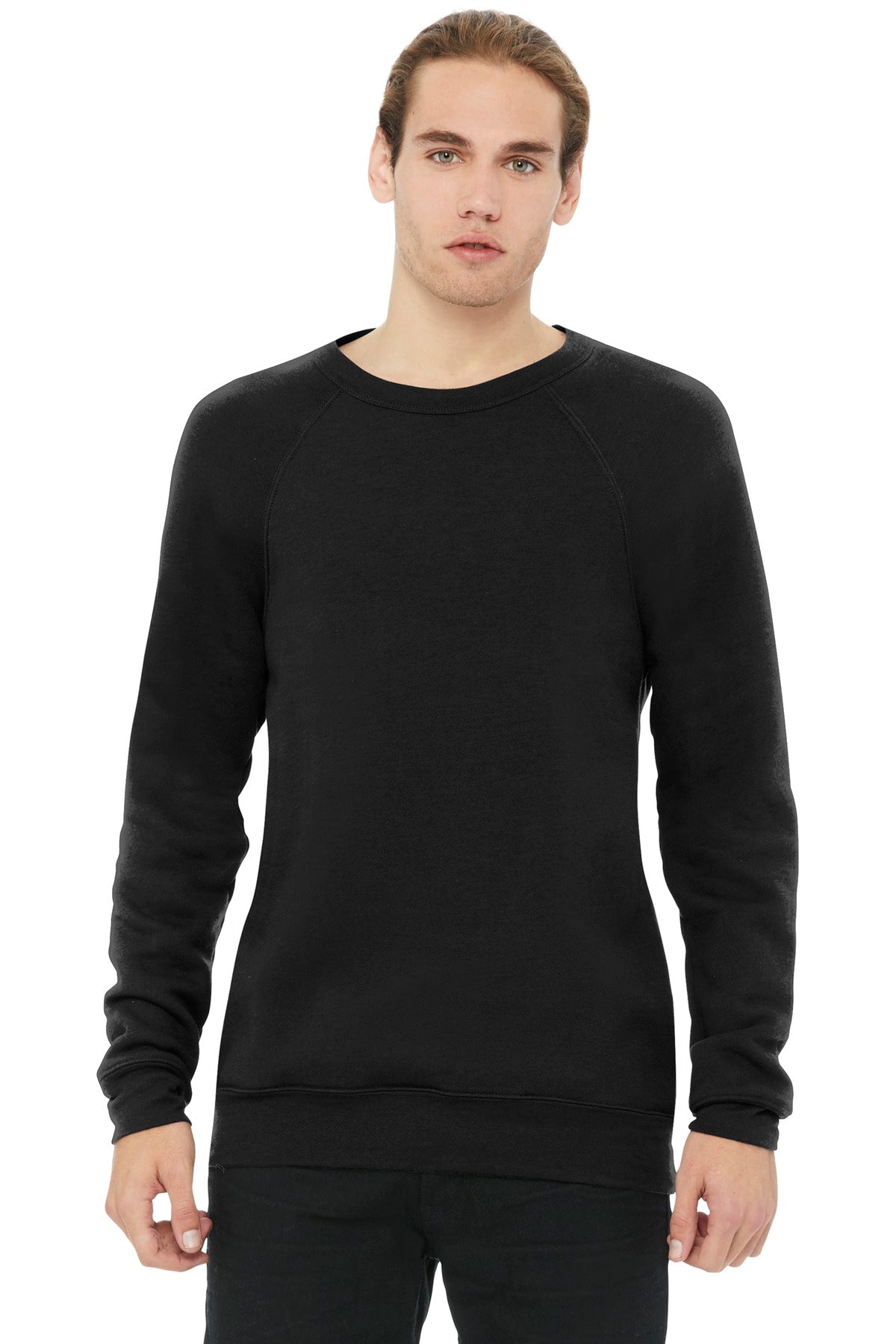 Custom Black Unisex Sponge Fleece Raglan Sweatshirt BC3901, personalized by SanCanDo Swag in Argyle, TX
