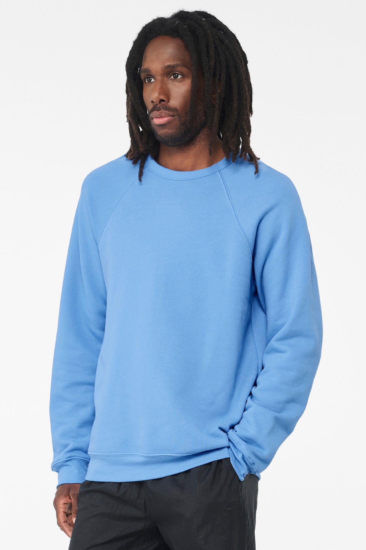Custom Carolina Blue Unisex Sponge Fleece Raglan Sweatshirt BC3901, personalized by SanCanDo Swag in Argyle, TX