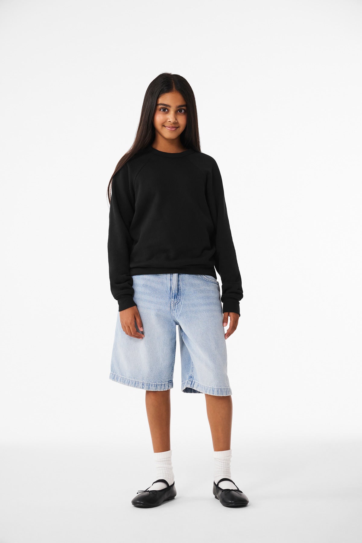 Custom Black Youth Sponge Fleece Raglan Sweatshirt BC3901Y, personalized by SanCanDo Swag in Argyle, TX