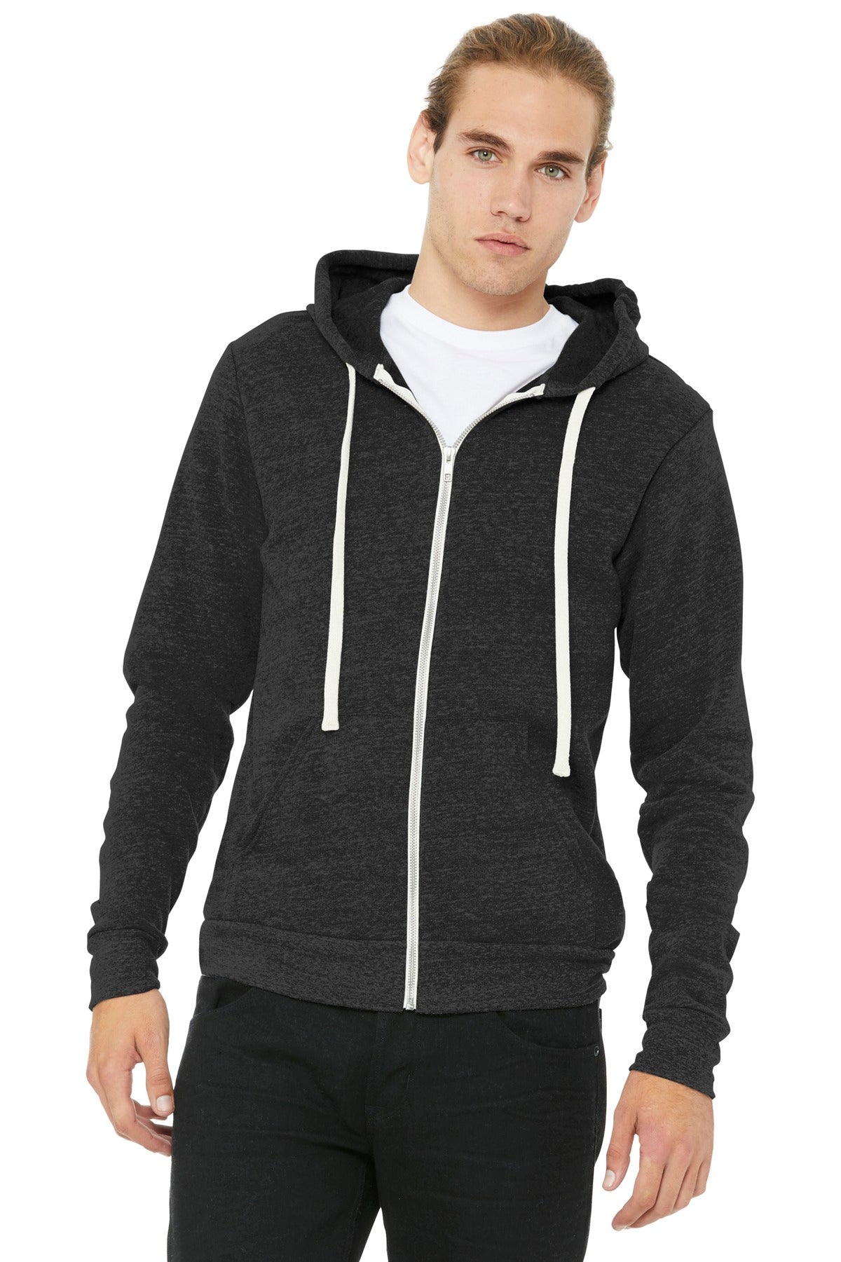 Custom Charcoal-Black Triblend Triblend Sponge Fleece Full-Zip Hoodie BC3909, personalized by SanCanDo Swag in Argyle, TX